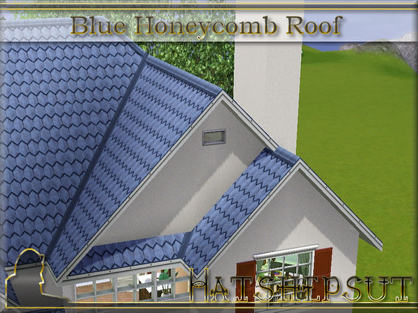 Sims 3 — Blue Honeycomb Roof by hatshepsut — Textured roof with a custom made white trim