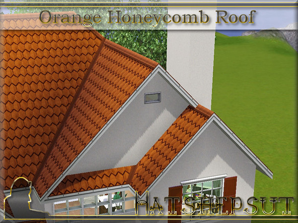 Sims 3 — Orange Honeycomb Roof by hatshepsut — Textured roof with a custom made white trim