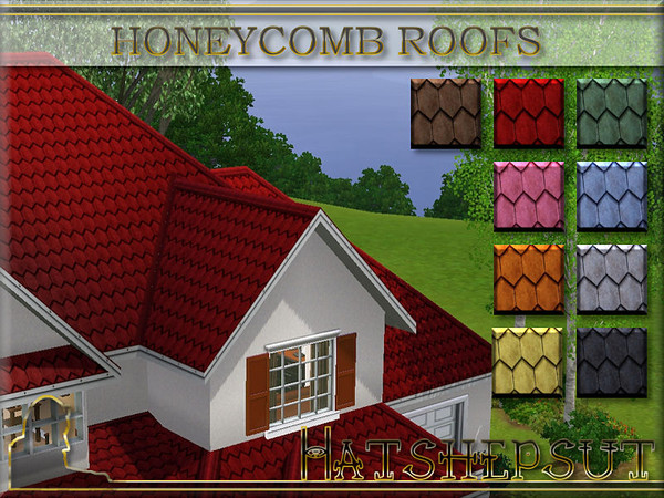 Sims 3 — Honeycomb Roofs by hatshepsut — A set of textured roofs with a white trim.
