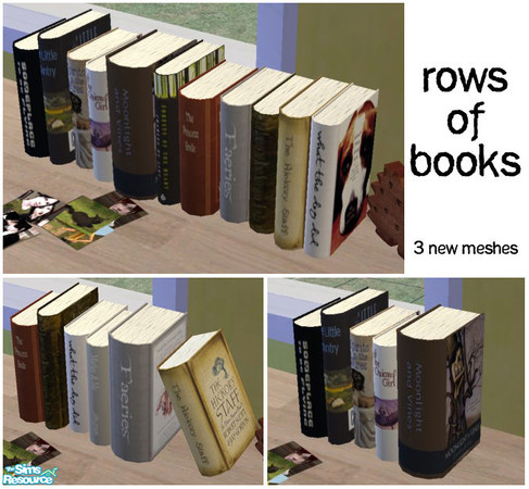 Sims 2 — Books Set One by Thayet — I have forever felt the game lacked good deco books. Orignially a gift at Simbella\'s