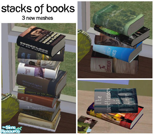 Sims 2 — Books Set Two by Thayet — I have forever felt the game lacked good deco books. Orignially a gift at Simbella\'s