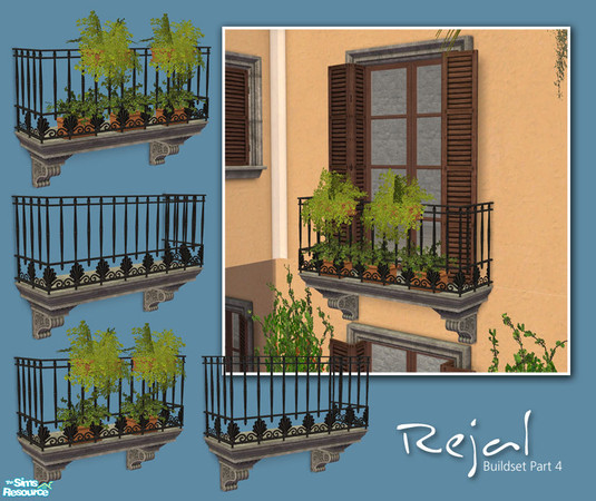 Sims 2 — Rejal Part 4 - Balconies by Murano — This set contains four different balconies that fit to the Rejal windows.