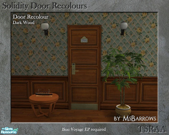 Sims 2 — Solidity Door Recolours - Dark Wood by MsBarrows — A recolour of the Solidity hotel room door from Bon Voyage,