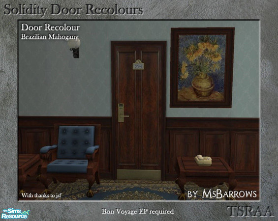 Sims 2 — Solidity Door Recolours - Brazilian Mahogany by MsBarrows — A recolour of the Solidity hotel room door from Bon