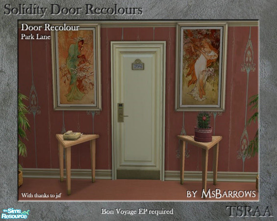 Sims 2 — Solidity Door Recolours - Park Lane by MsBarrows — A recolour of the Solidity hotel room door from Bon Voyage,