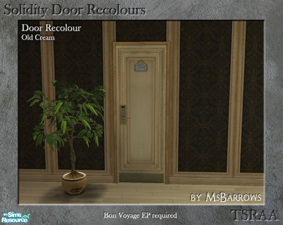 Sims 2 — Solidity Door Recolours - Old Cream by MsBarrows — A recolour of the Solidity hotel room door from Bon Voyage,