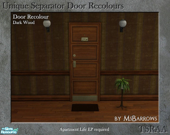 Sims 2 — Unique Separator Recolours - Dark Wood by MsBarrows — A recolour of the Unique Separator Door from Apartment