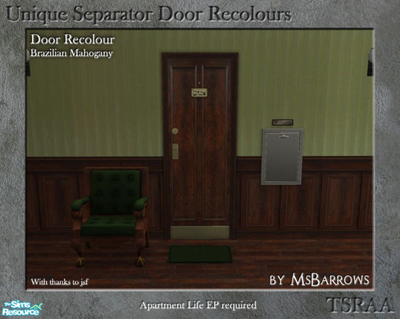Sims 2 — Unique Separator Recolours - Brazilian Mahogany by MsBarrows — A recolour of the Unique Separator Door from