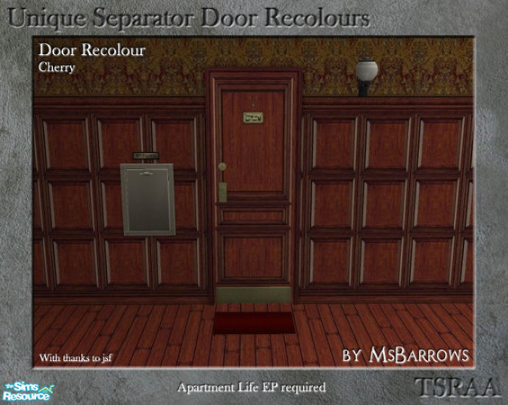 Sims 2 — Unique Separator Recolours - Cherry by MsBarrows — A recolour of the Unique Separator Door from Apartment Life