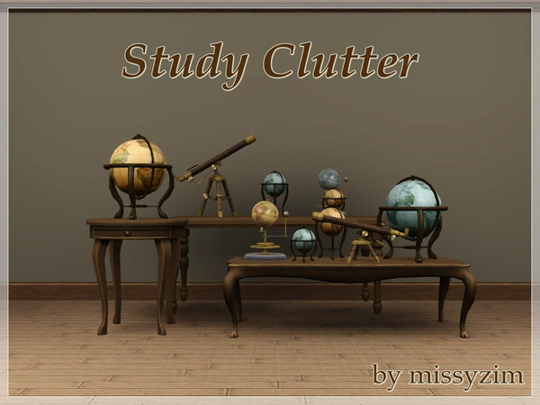 Sims 3 — Study Clutter by missyzim — Altered versions of the EA telescope, globe and moon globe widget that can be placed