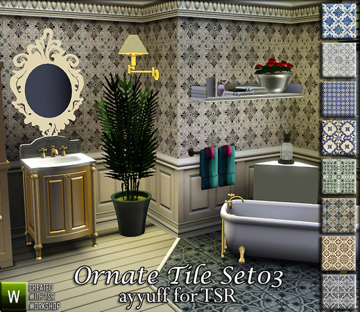 Sims 3 — Ornate Tile Set03 by ayyuff — 8 recolorable tile patterns..