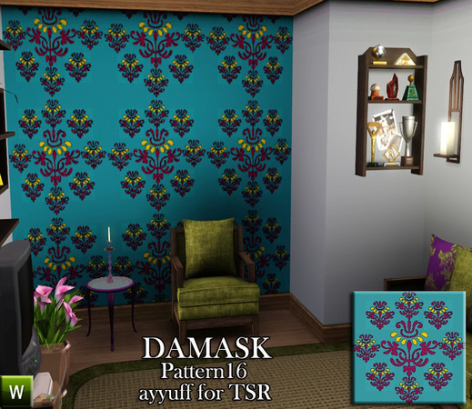 Sims 3 — Damask Pattern16 by ayyuff — recolorable pattern with 3 palettes