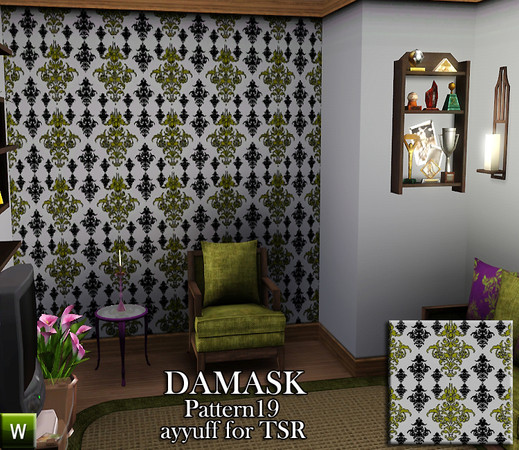 Sims 3 — Damask Pattern19 by ayyuff — recolorable pattern with 3 palettes