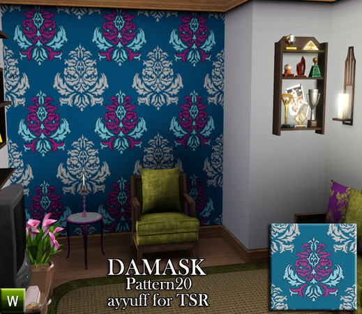 Sims 3 — Damask Pattern20 by ayyuff — recolorable pattern with 4 palettes