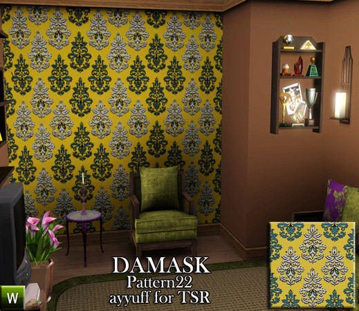 Sims 3 — Damask Pattern22 by ayyuff — recolorable pattern with 3 palettes