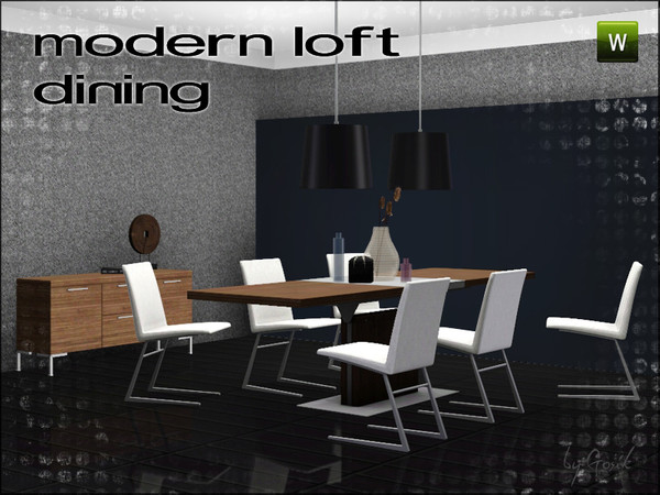 Sims 3 — Modern Loft Dining by Gosik — Modern dining that includes following items: 3-tile dining table, 2-tile dining