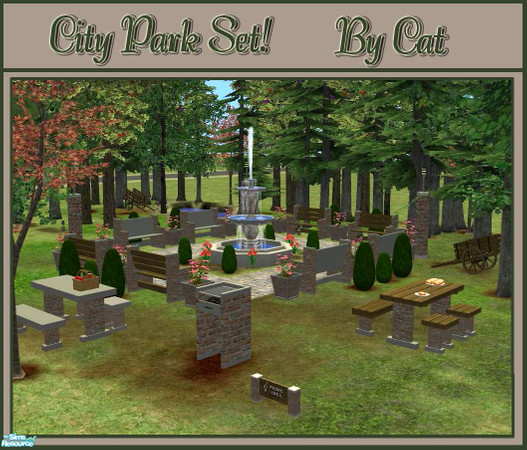 Sims 2 — City Park Set by cat3cm — Objects to make the perfect park for your simmies. The matching stone walkway is