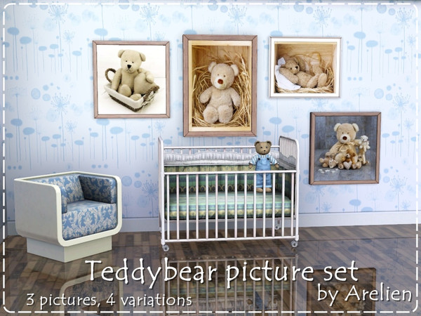 Sims 3 — Teddybear picture set by Arelien — Set of 3 teddybear themed photographic framed pictures. 4 variations in