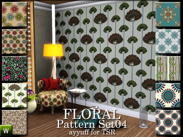 Sims 3 — Floral Pattern Set04 by ayyuff — 10 recolorable patterns