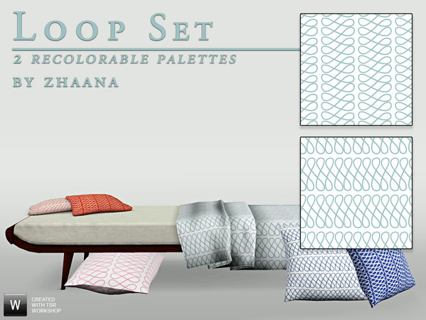Sims 3 — Loop Pattern Set by Zhaana — A 2 channel white background with a simple blue loop design. It's a set of two : in