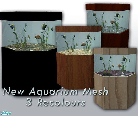 Sims 2 — Hexagonal 360 degree Aquarium Set by nikisatez05 — New mesh with 3 recolors. Mix \'n\' Match woods and gravels.
