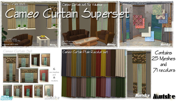 Sims 2 — Cameo Curtain Superset by Mutske — Set with all of my Cameo Curtains and recolors.