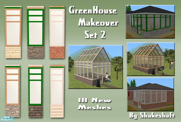 Sims 2 — Greenhouse Makeover - Set 2 by Shakeshaft — A new mesh set of Greenhouse walls, there are 6 Maxis shades