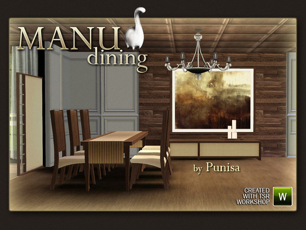 Sims 3 — MANU Dining by Punisa — Calm diningroom that includes following items: 3x1 table, chair, side table, wall