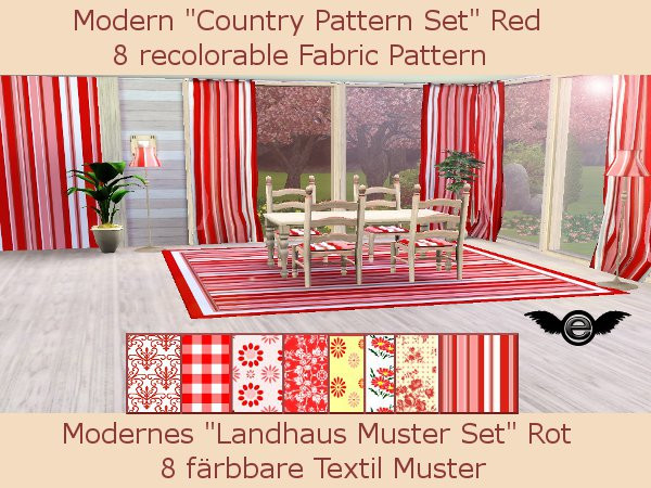 Sims 3 — Modern Country Pattern Set - Red- by engelchen1202 — Modernes Landhaus Muster Set Red 8 faerbbare Textil Muster