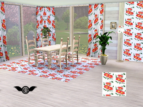 Sims 3 — Modern Country Pattern Set - Red- Flower with Leaves  by engelchen1202 — Modern Country Pattern Set - Red-