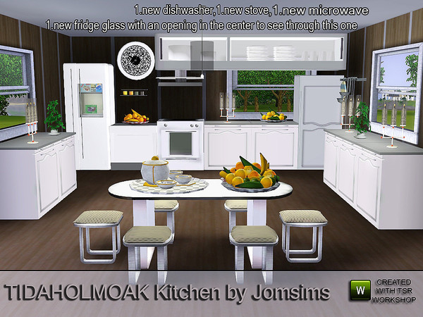 Sims 3 — tidaholmoak kitchen set by jomsims — 21 objets.avec in this kitchen with a new refrigerator in the center of the