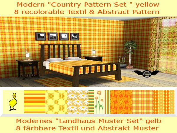 Sims 3 — Country Pattern Set yellow - 8 Fabric Pattern by engelchen1202 — Modernes Landhaus Muster Set gelb 8 faerbbare
