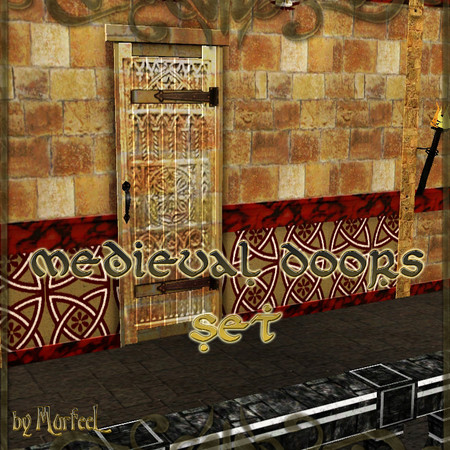 Sims 3 — Medieval Doors Set by murfeel — These three carved doors are a good addition to any antiquated room, be they