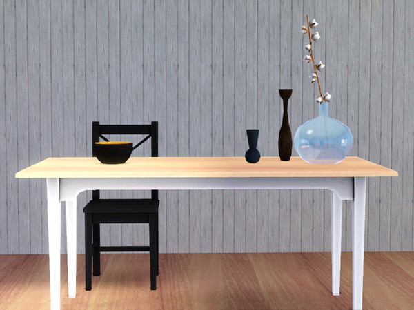 Sims 3 — Rustico Dining by Murano — Set contains chair, table, vases, bowl and some premade styles.