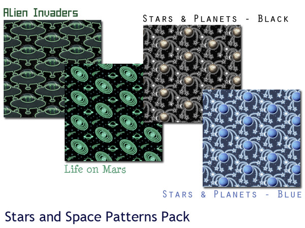 Sims 3 — Stars and Space Patterns Pack by lizholsimer — A collection of 4 space themed patterns. Textures courtesy of The