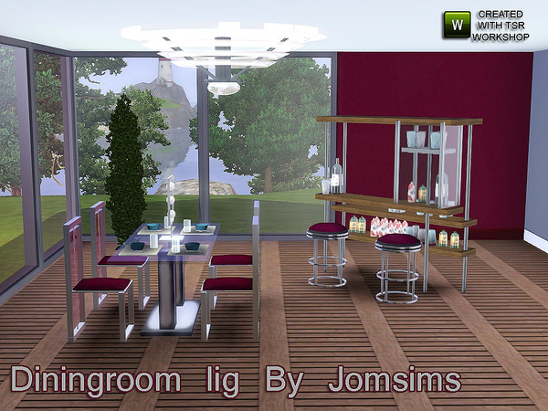 Sims 3 — diningroom  LIG design by jomsims — 8 items in this set. recolorable all. with a new bar and a light cap giant.