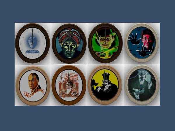 Sims 3 — Para Magic Clock Set1 by paramiti — Collection of Vintage Magician Wall Clocks Including Houdini
