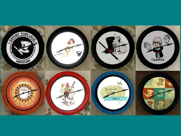 Sims 3 — Para Magic Clock Set3 by paramiti — Collection of 8 Individual Magician Novelty Wall Clocks