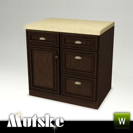 Sims 3 — Kitchen Aria Counter with Door Left and Drawers by Mutske — 3 recolorable parts. Environment 2. Made by