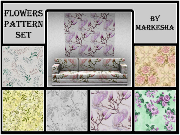 Sims 3 — Flowers patterns set by Markesha — Patterns with flowers, 1 recolorable palette.