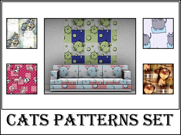 Sims 3 — Cats patterns set by Markesha — Patterns with cats, 1 recolorable palette.