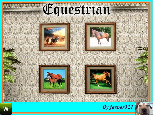 Sims 3 — Equestrian by jasper321 — A set of paintings of horses. One file, 4 pictures,save space. All frames recolorable.