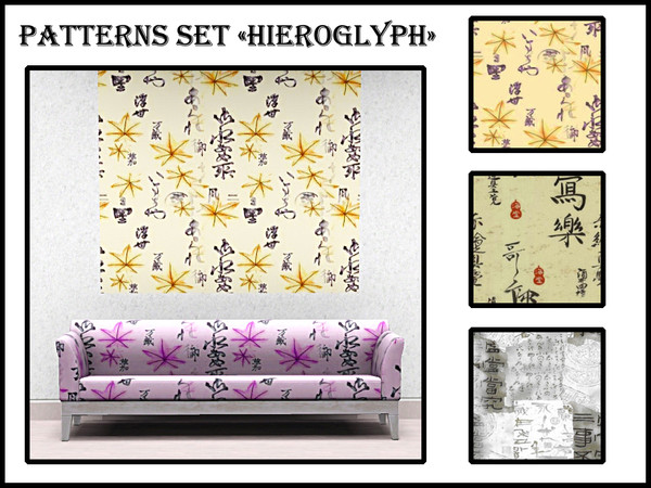 Sims 3 — Hieroglyph patterns set by Markesha — 1 recolorable palette, TSRAA: yes