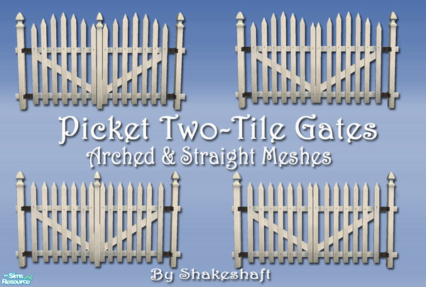 Sims 2 — Picket Two Tile Gates by Shakeshaft — A set of Picket Two Tile Gates in four styles including straight picket.