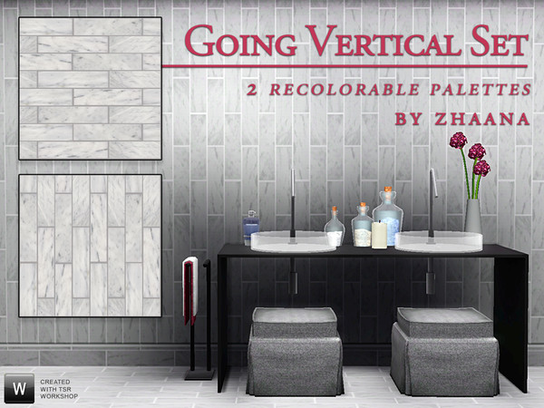 Sims 3 — Going Vertical Set by Zhaana — A light grey brick tiles set in vertical and horizontal degrees, for chic and