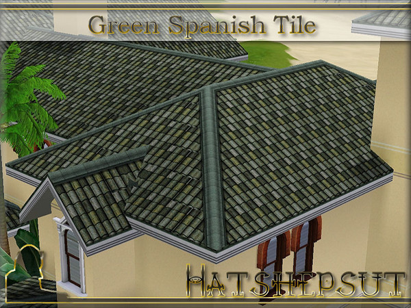 Sims 3 — Green Spanish Tile with White Trim by hatshepsut — Mediterranean style roof texture