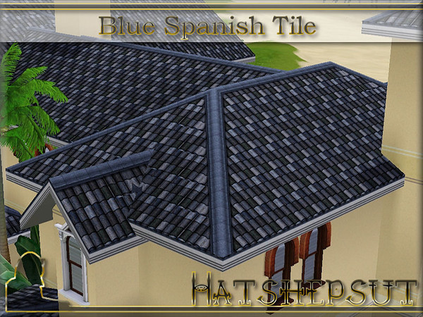 Sims 3 — Blue Spanish Tile with White Trim by hatshepsut — Mediterranean style roof texture