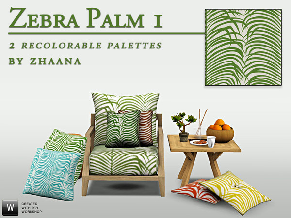 Sims 3 — Zebra Palm 1 by Zhaana — This bold print features a zebra skin-like pattern of tropical palm leaves in a