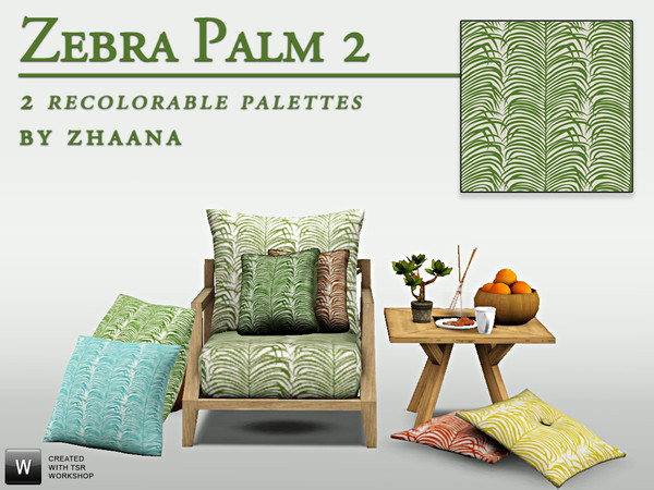 Sims 3 — Zebra Palm 2 by Zhaana — This bold print features a zebra skin-like pattern of tropical palm leaves in a
