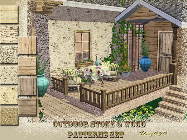 Sims 3 — Outdoor Stone and Wood Patterns Set by ung999 — A set of ten patterns includes stone, stucco, bricks and wood;